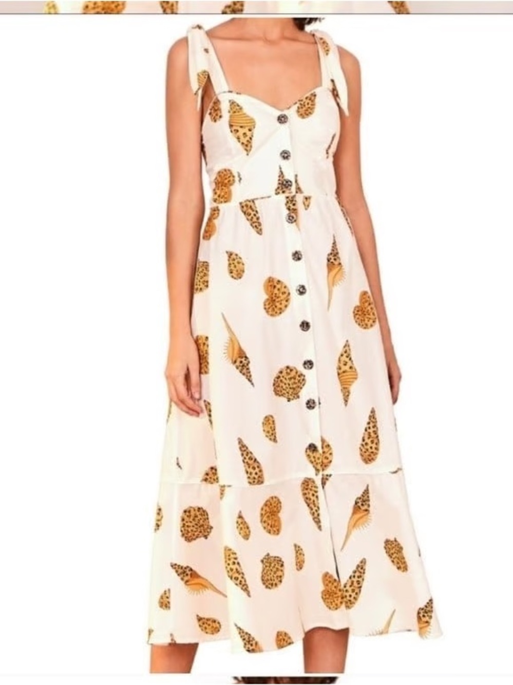 Farm Rio White Leopard Shell Print 100% Cotton Sleeveless Midi Dress Size Medium